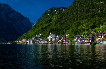 Fototapeta premium Picturesque Lakeside Town Hallstatt At Lake Hallstaetter See In Austria