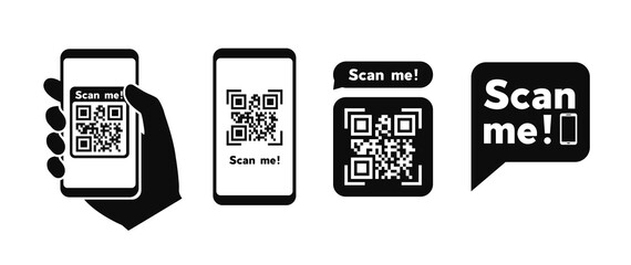 Scan QR code flat icon with phone. Barcode. Vector illustration. - obrazy, fototapety, plakaty