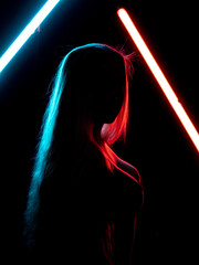 woman in neon lights