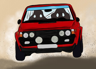 Cartoon rally car retro polish Classic