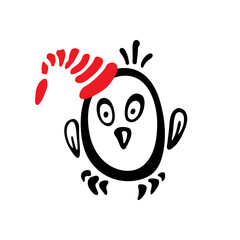 Cartoon Owl in a nightcap. Hand-drawn cartoon icon. Vector illustration.