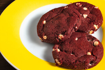 Red Velvet cookie with white chocolate.
