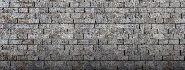 Wide gray stone wall texture pattern, dirty granite blocks wall background, urban texture banner, shabby prison wall, 
