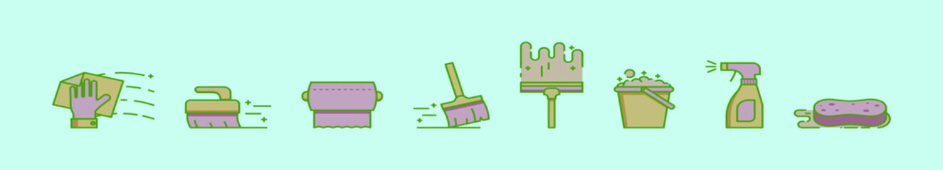 cleaning tools set. cartoon icon design template with various models. vector illustration isolated on blue background