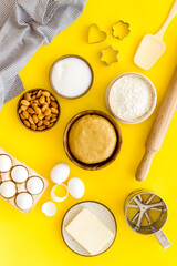 Bakery background frame with ingredients for pastry dough