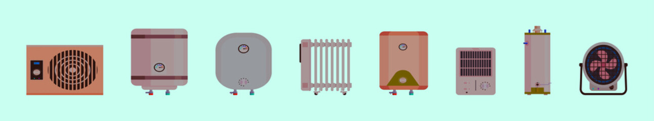 set of heater cartoon icon design template with various models. vector illustration isolated on blue background