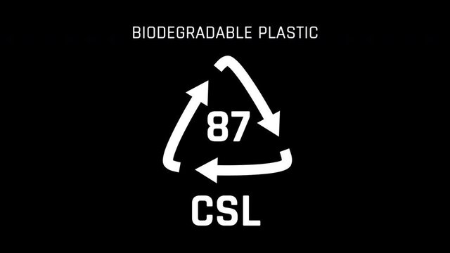 Biodegradable plastic or Card Stock Laminate or CSL or number 87 Recycle Symbol Animation Seamless Loop