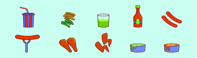 set of fast food cartoon icon design template with various models. vector illustration isolated on blue background