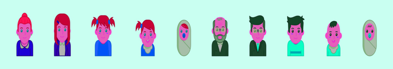 set of grow up people cartoon icon design template with various models. vector illustration isolated on blue background