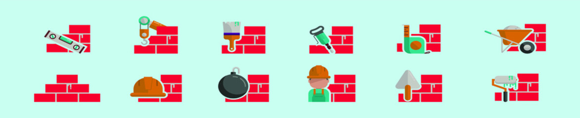 set of construction cartoon icon design template with various models. vector illustration isolated on blue background
