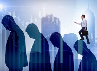 Business people climbing career ladder in business concept