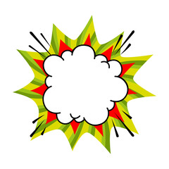 Comic boom balloon. Empty green and red bang speech bubble in Pop Art Style. Vector illustration.