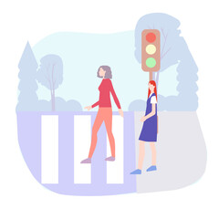 People cross the road at a pedestrian crossing, vector chart