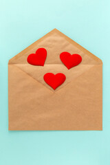Red heart falling out of the open envelope. Love letter for valentine's day