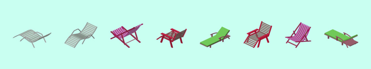 set of isometric deck chair cartoon icon design template with various models. vector illustration isolated on blue background