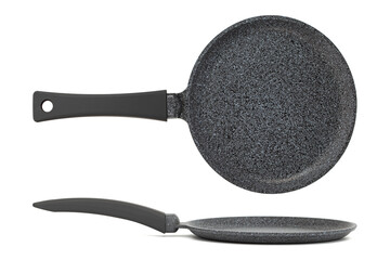 Grey frying pan with non-stick, isolated on white background