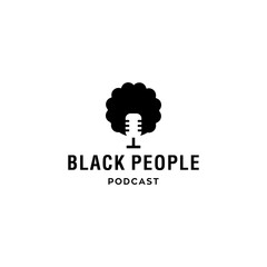 black people head with afro hair podcast logo icon vector with microphone in negative space style modern illustration. vector illustration logo for radio