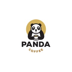 panda coffee logo design vector icon, cute panda bear cartoon with cup of coffee mascot character logo illustration, beverage brand design label 