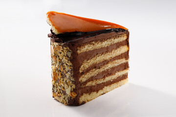 Hungarian chocolate layered cake with caramel and 
almond called Dobos Torta