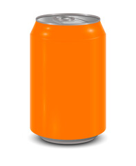 Realistic vector illustration of the orange can of soda isolated on white