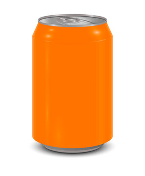 Realistic vector illustration of the orange can of soda isolated on white