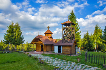 Fototapeta na wymiar Wooden monastery of Saint Cosmas and Damian on the Zlatar mountain, Serbia