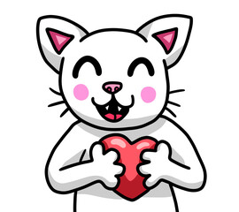 Stylized Adorable Cat Hugging a Heart