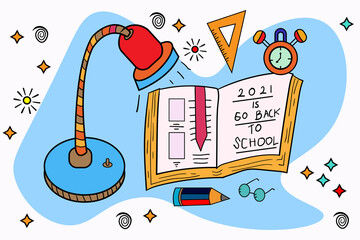 doodle lamp, book, 2021 go back to school