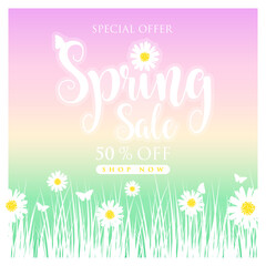 spring sale lettering background vector illustration