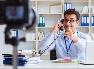 Business blogger doing webcast for his subscribers