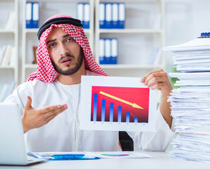 Arab businessman working in the office doing paperwork with a pi
