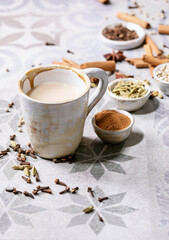 Obraz na płótnie Canvas Masala chai served with cinnamon sticks