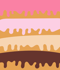 Contemporary art illustration - confectionery abstraction. Layers of cake or eclairs (brownie or biscuit with cream). Any sweet dessert. Can be used as background, poster or greeting card.