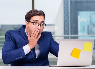 Naklejka premium Workaholic businessman overworked with too much work in office
