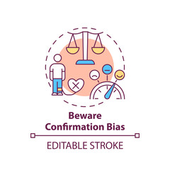 Bewaring confirmation bias concept icon. Fake news checking tip idea thin line illustration. Supporting prior beliefs and values. Vector isolated outline RGB color drawing. Editable stroke