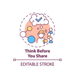Thinking before sharing concept icon. Fake news checking tip idea thin line illustration. Critical thinking. Distinguishing real from fake. Vector isolated outline RGB color drawing. Editable stroke