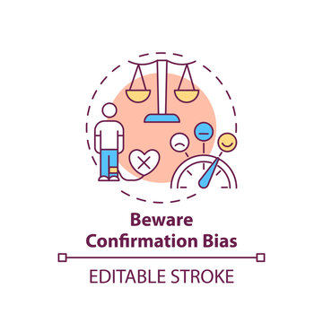 Bewaring confirmation bias concept icon. Fake news checking tip idea thin line illustration. Supporting prior beliefs and values. Vector isolated outline RGB color drawing. Editable stroke
