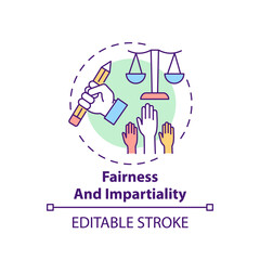 Fairness and impartiality concept icon. Journalistic ethics standards idea thin line illustration. Presenting facts with neutrality. Vector isolated outline RGB color drawing. Editable stroke