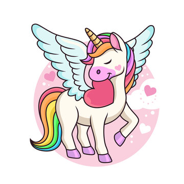 Cute Pegasus with Love Cartoon Vector Icon Illustration. Animal Love Icon Concept Isolated Premium Vector.