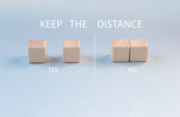 Social distancing, Icon wooden block Right and wrong sign. keep distance. Social and Physical...