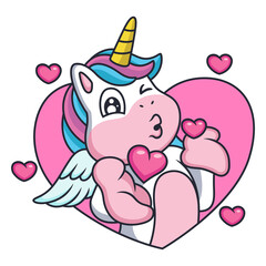 Cute Fairy Unicorn gift of Loves. Cartoon Vector Icon Illustration. Animal Love Icon Concept Isolated Premium Vector.