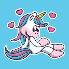 Pretty Unicorn Girl with Love. Cartoon Vector Icon Illustration. Animal Love Icon Concept Isolated Premium Vector.
