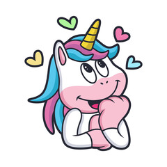 Cute Unicorn Imagines of Love. Cartoon Vector Icon Illustration. Animal Love Icon Concept Isolated Premium Vector.