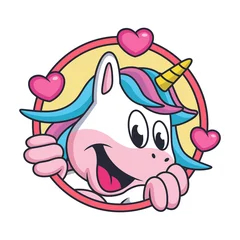 Fotobehang Unicorn Smile with Love Cartoon Vector Icon Illustration. Animal Love Icon Concept Isolated Premium Vector. © Hadi