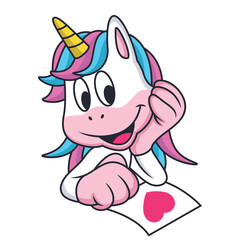 Unicorn get a Love Letter. Cartoon Vector Icon Illustration. Animal Love Icon Concept Isolated Premium Vector.