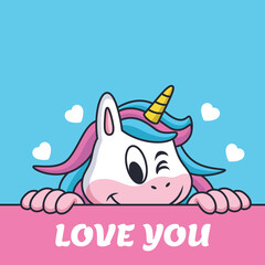 Unicorn Say Love You. Cartoon Vector Icon Illustration. Animal Love Icon Concept Isolated Premium Vector.