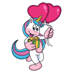 Unicorns carry Gifts and Balloons Cartoon Vector Icon Illustration. Animal Love Icon Concept Isolated Premium Vector. © Hadi