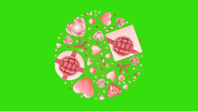 Pink Objects Round Pattern with Glitter Looping Animation