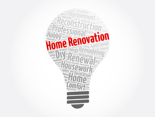 Home Renovation light bulb Word Cloud, business concept collage background