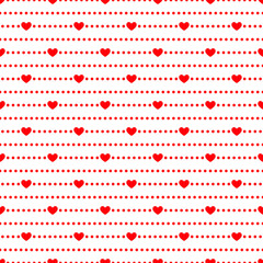 Seamless pattern of red hearts and circles. Vector illustration on a white background.